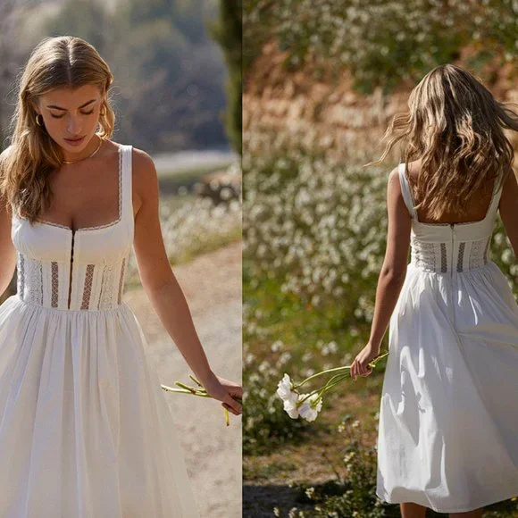 HOUSE OF CB 'Perle' White Lace Trim Midi Dress NWOT - Picture 6 of 12